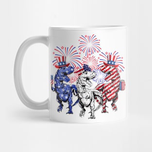 Red White Blue T Rex Dinosaur Firework 4th Of July Mug